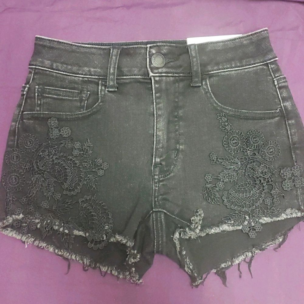 american Eagle High Rise Shorty Black Jean Short Size 0 New Perfect for Summer!